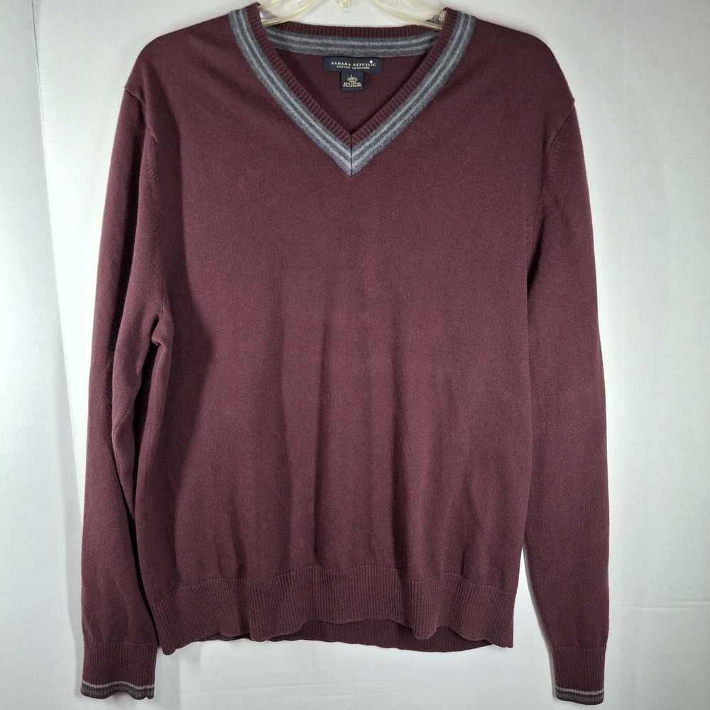 Banana Republic Sweater Men's Large Burgundy Cashmere Blend V Neck Academia